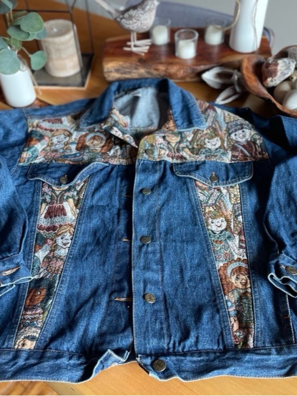 Nadia Blue Children’s Denim Brocade Jacket with Multicolor Woven Panels